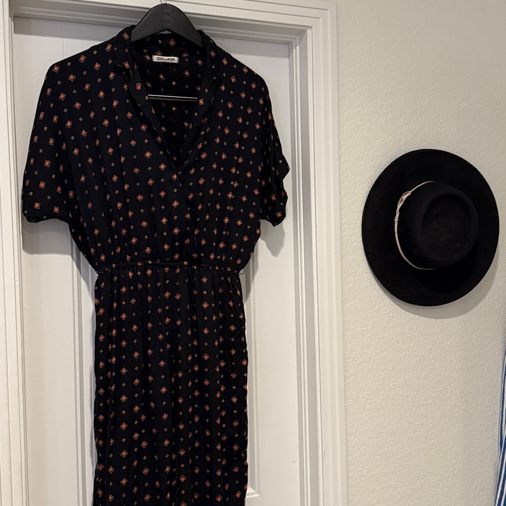 Billabong jumpsuit - Black with Orange & Gold Diamond Print pattern